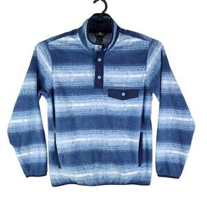 Mens Blue Striped Eddie Bauer Fleece Pullover Sweater 1/4 Button Mock Neck S